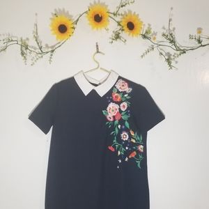 Zara Trafaluc embroidered shift dress with collar